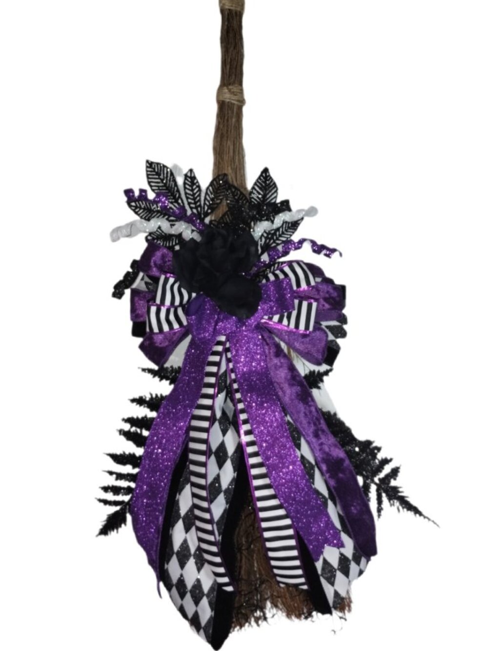 Handmade Halloween Broom Wreath, 36 inches